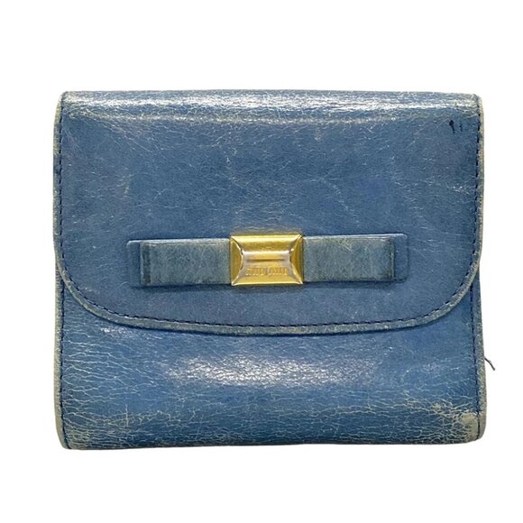 Auth miumiu - Blue Leather Trifold Wallet - Picture 1 of 12